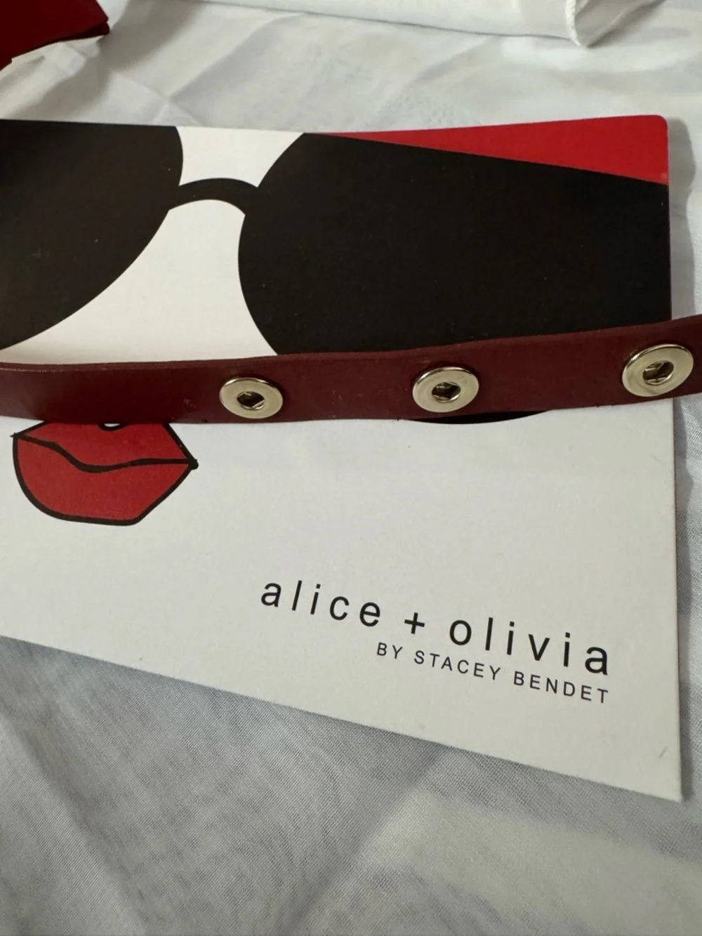 Alice + Olivia by Stacey Bendet RARE Red Leather Skinny Logo Belt - EUC/ Size XS